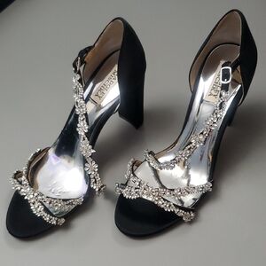 Badgley Mischka Black Heels with Silver Rhinestones